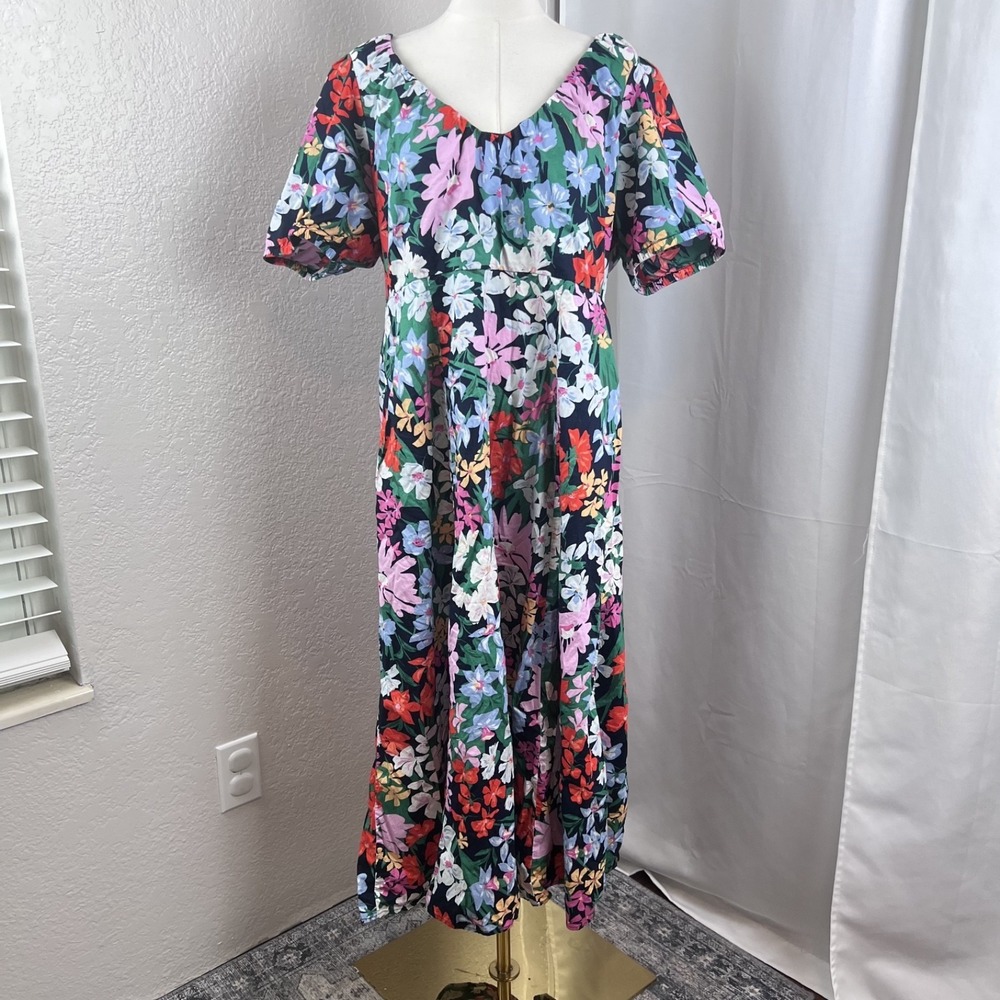Old Navy Midi Dress Womens XL Floral Puff Sleeve Boho‎ Garden Resort Vacation